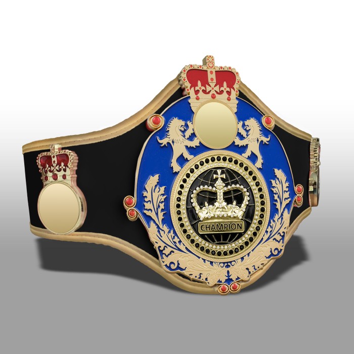 QUEENSBURY PRO LEATHER BLACK CHAMPION CROWN CHAMPIONSHIP BELT QUEEN/BLUE/G/BLKGEM - AVAILABLE IN 10+ COLOURS